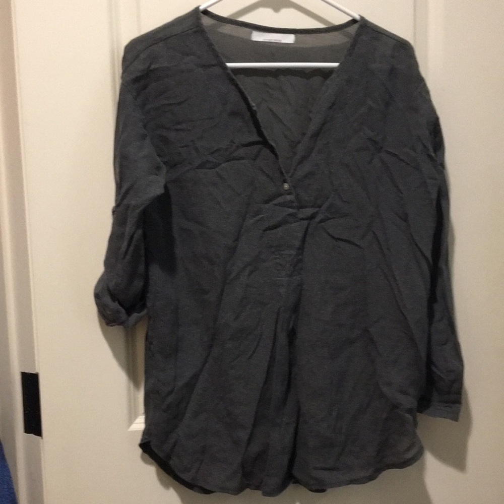 Corner Shop womens Sheer top one button/rayon blend sleeves roll up tab no size